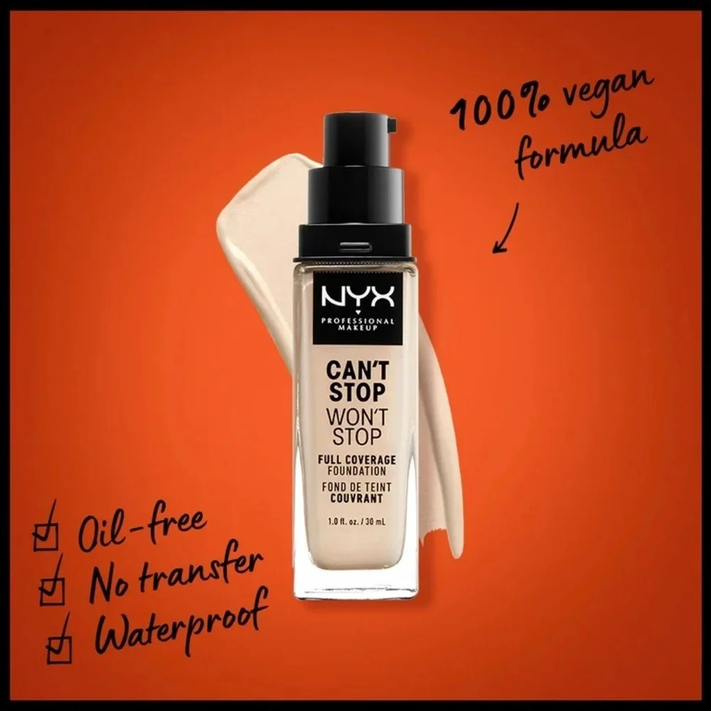 NYX Can't Stop Won't Stop 24hr Full Coverage Liquid Foundation Pale, NEW